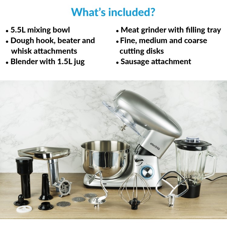 electriQ 5.5L Multifunctional Stand Mixer with Blender & Meat Grinder