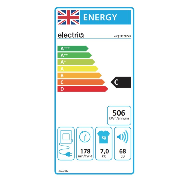 GRADE A1 - electriQ Series 2 7kg Vented Tumble Dryer - Black