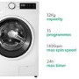 Refurbished electriQ EIQWM12KG Freestanding 12KG 1400 Spin Washing Machine White