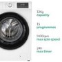 electriQ 12kg 1400rpm Washing Machine - White