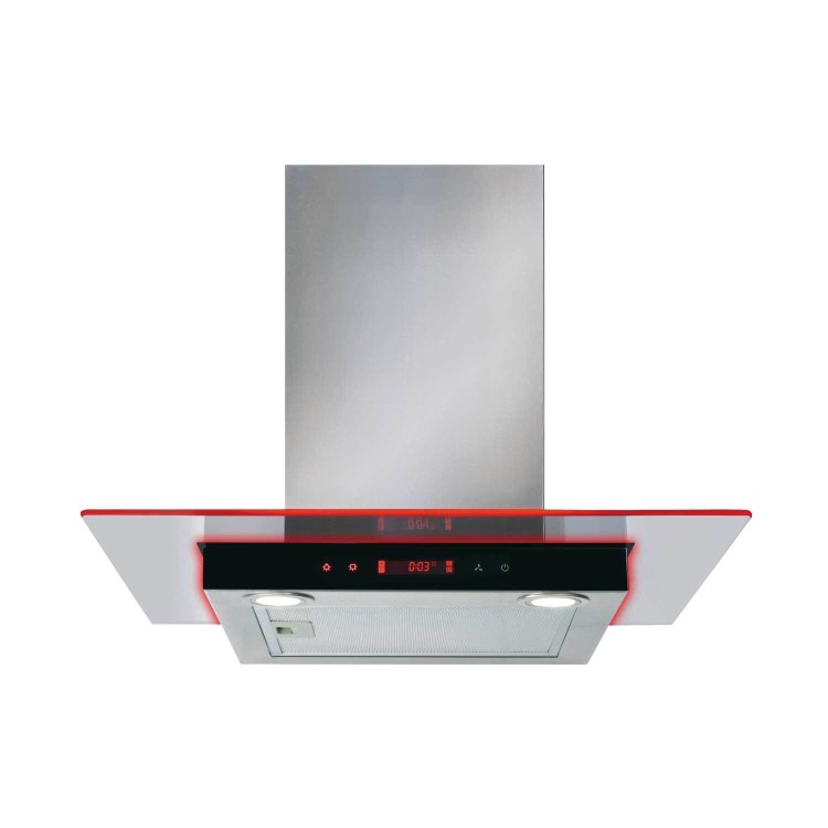 CDA 60cm Flat Glass Chimney Hood with LED Edge Lighting - Stainless Steel