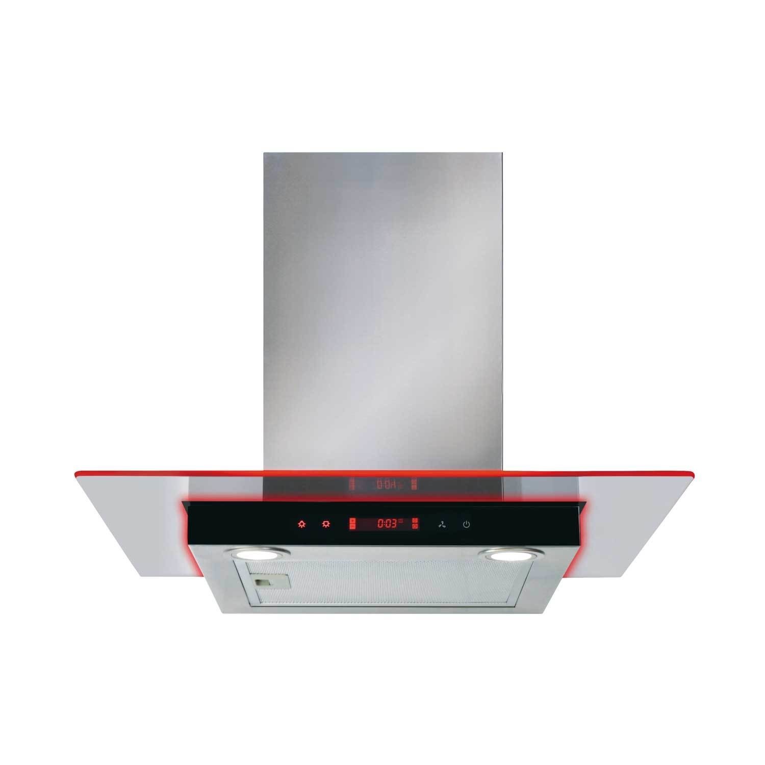 CDA 60cm Flat Glass Chimney Hood with LED Edge Lighting - Stainless Steel