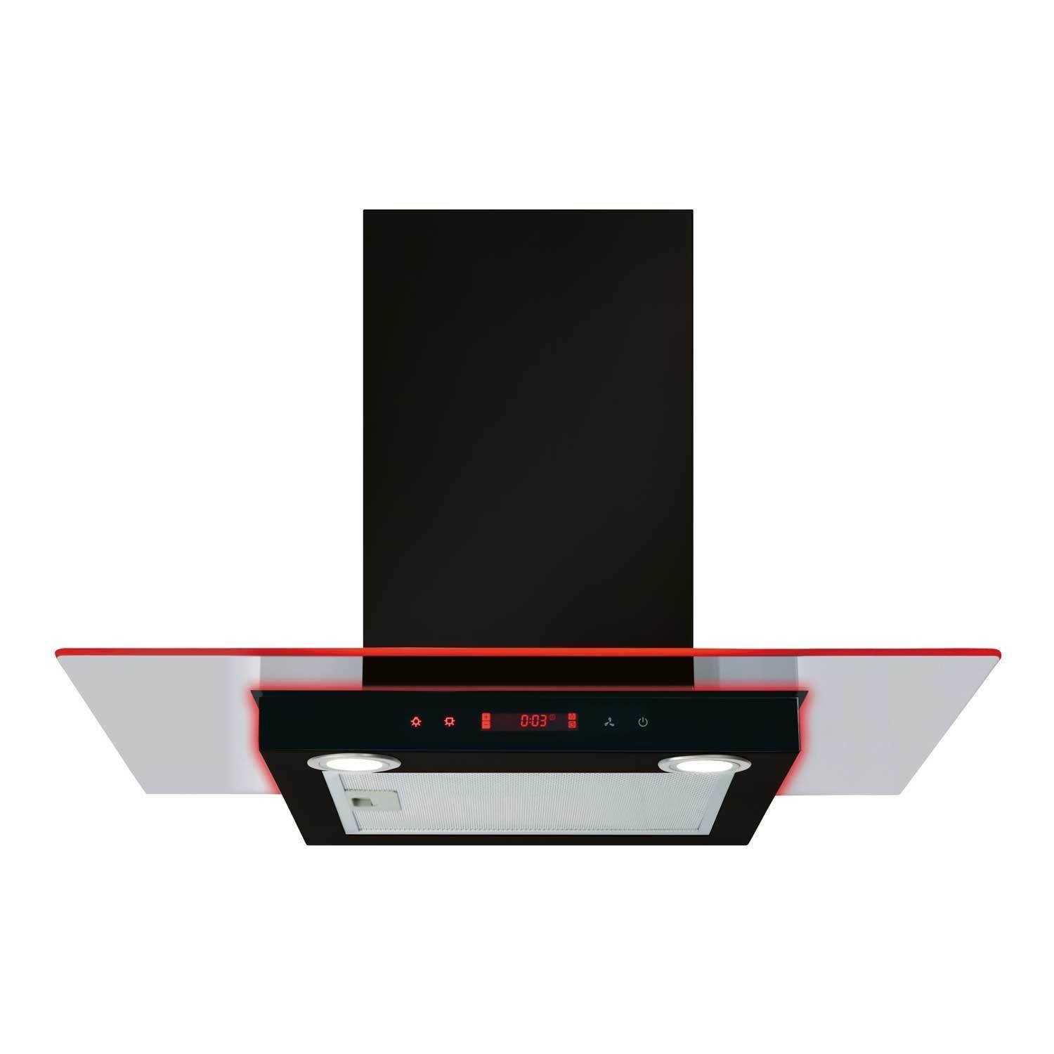 CDA 70cm Flat Glass Chimney Hood with LED Edge Lighting - Black