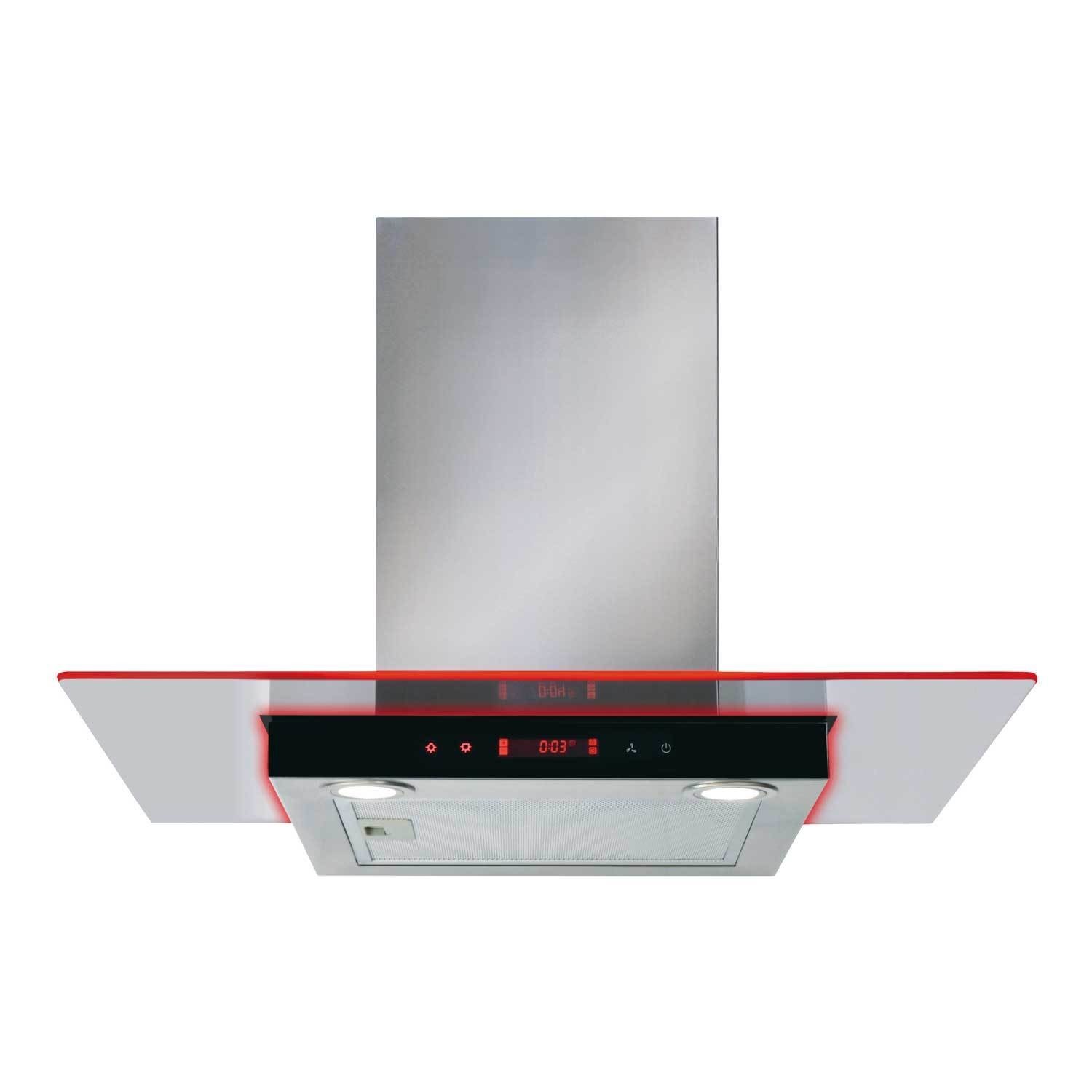 CDA 70cm Flat Glass Chimney Hood with LED Edge Lighting - Stainless Steel