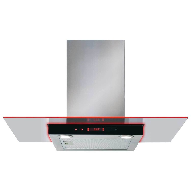 CDA 90cm Flat Glass Chimney Hood with LED Edge Lighting - Stainless Steel