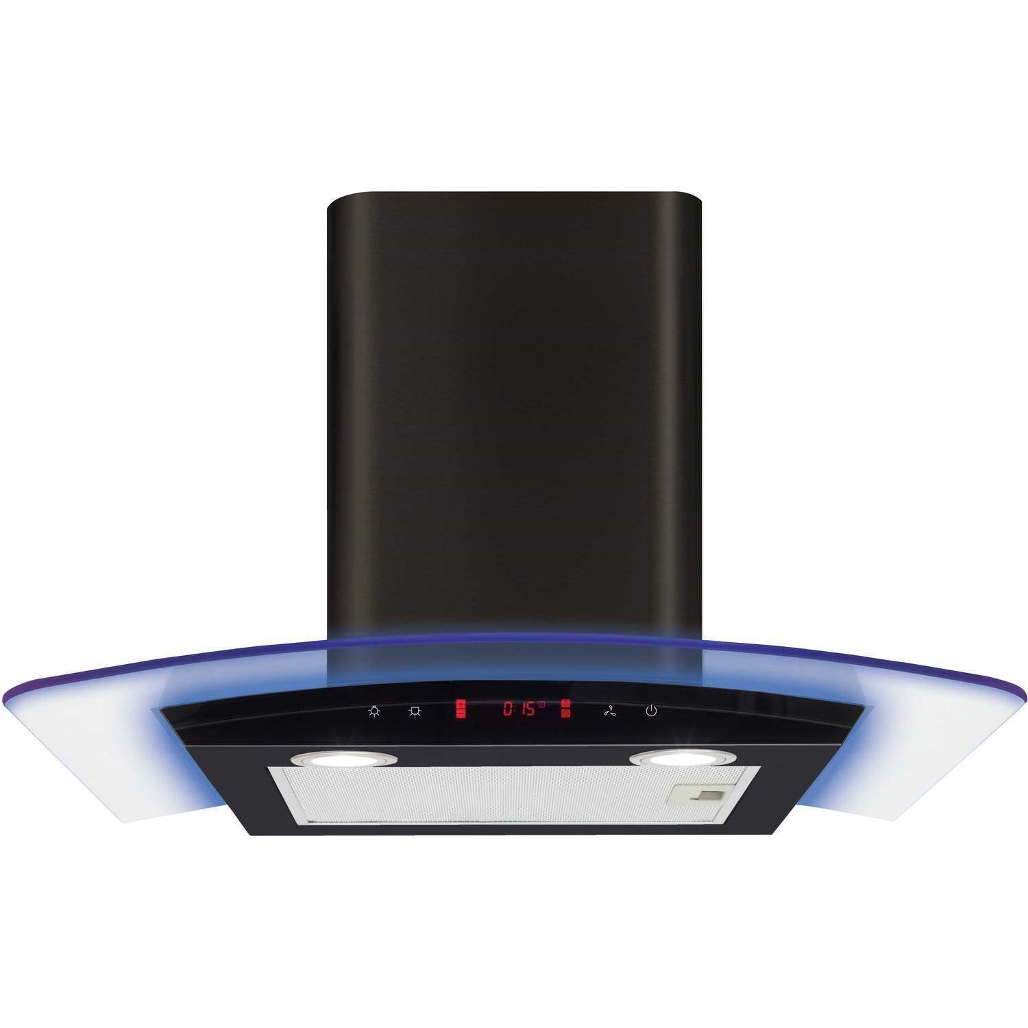 Refurbished CDA EKP60BL 60cm Curved Glass Chimney Hood with LED Edge Lighting Black