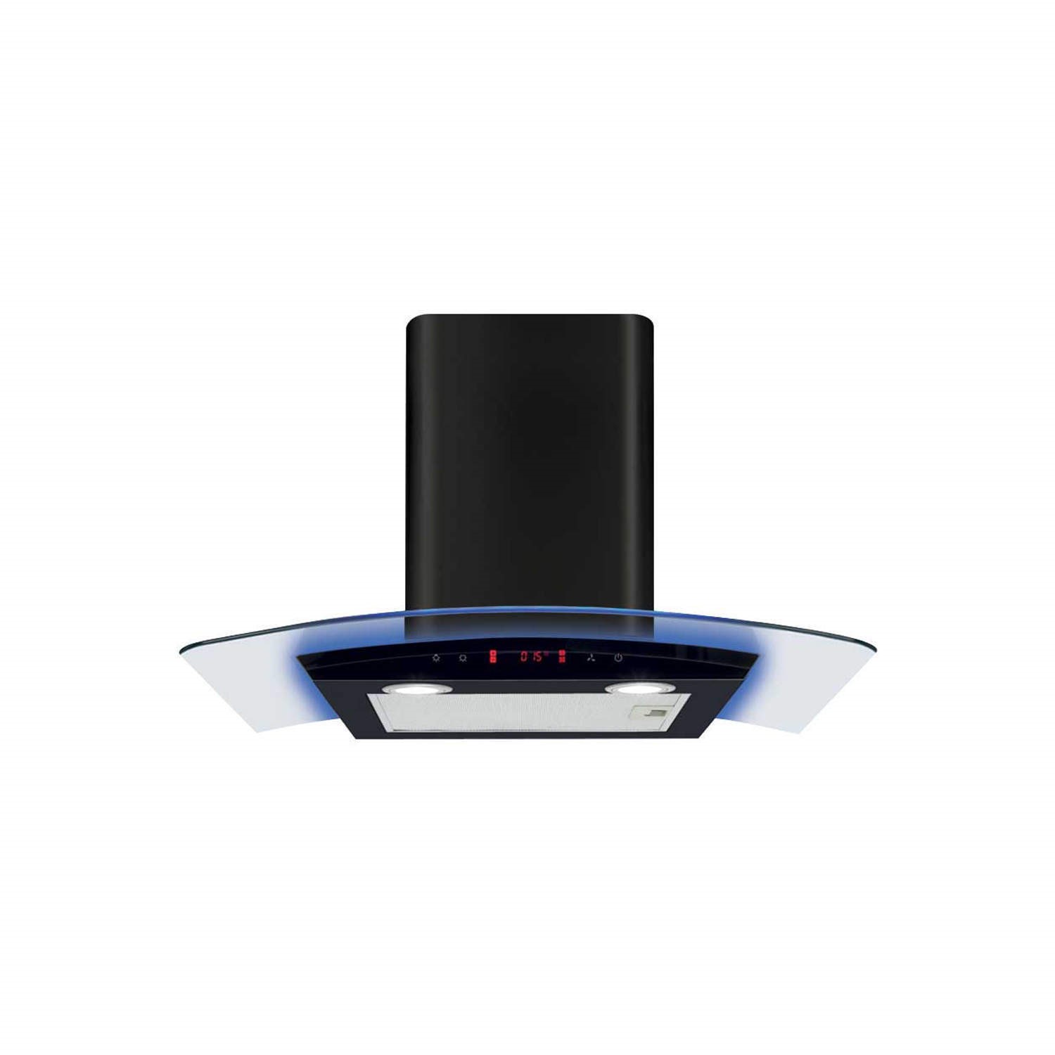 CDA 70cm Curved Glass Chimney Hood with LED Edge Lighting - Black