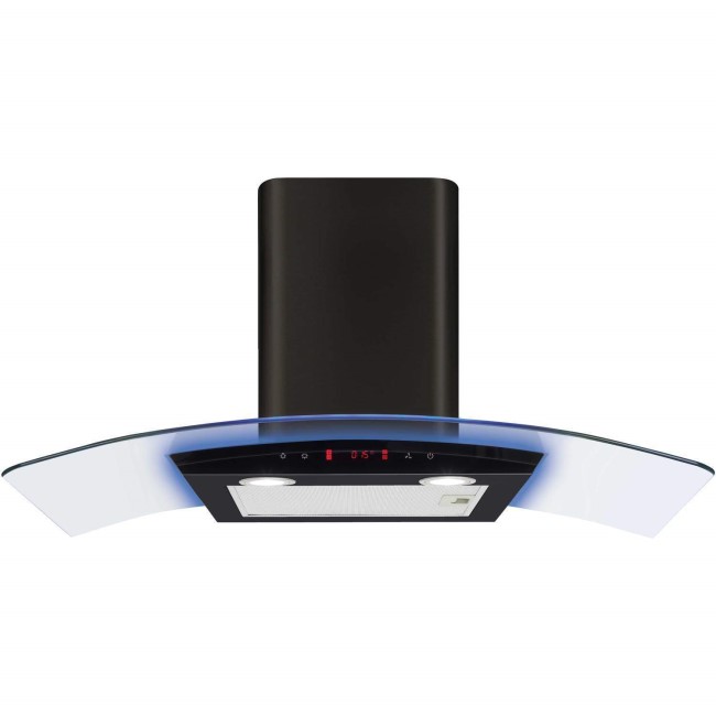 CDA 90cm Curved Glass Chimney Hood with LED Edge Lighting - Black