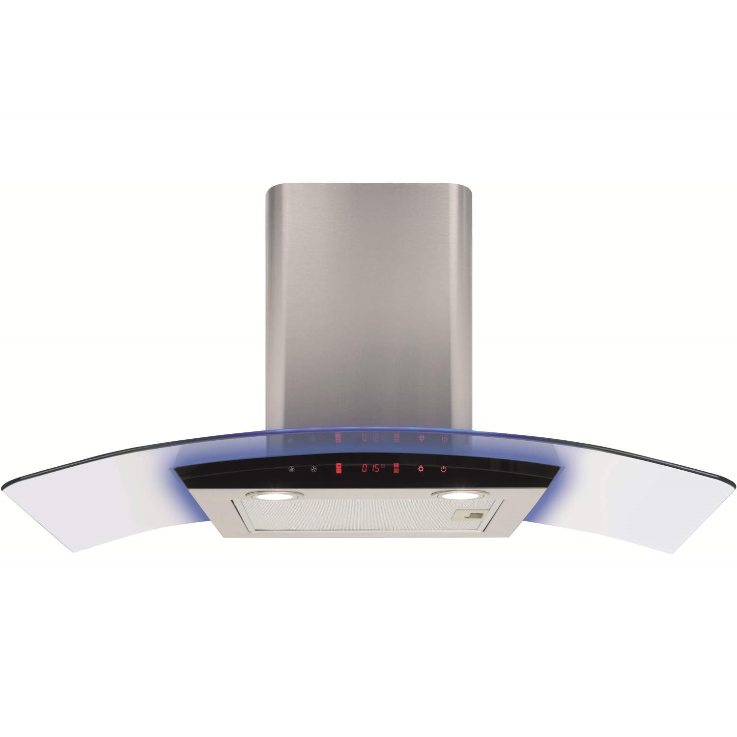 CDA 90cm Curved Glass Chimney Hood with LED Edge Lighting - Stainless Steel