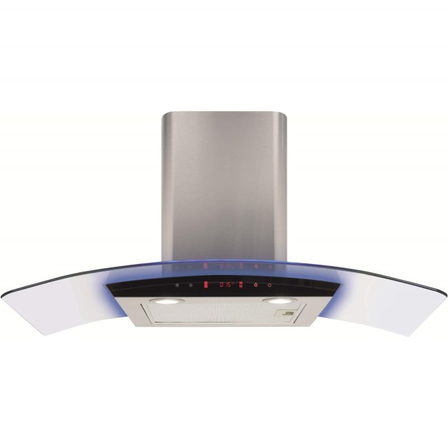 CDA 90cm Curved Glass Chimney Hood with LED Edge Lighting - Stainless Steel