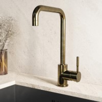 Single Lever Antique Brass Monobloc Square Spout Kitchen Mixer Tap - Enza Elwood