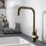 Single Lever Antique Brass Monobloc Square Spout Kitchen Mixer Tap - Enza Elwood