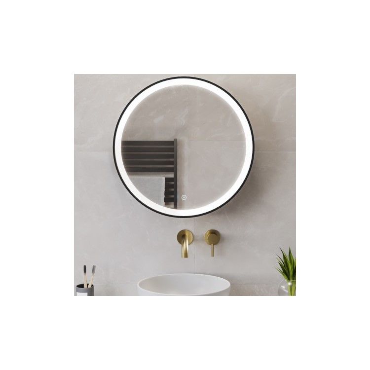 GRADE A1 - Black Sliding Bathroom Mirror Cabinet with Lights 600 x 600mm - Elara