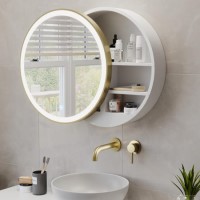 ONLY OPENED - Brass Sliding Mirrored Bathroom Cabinet with Lights 600mm - Elara ONLY OPENED - Brass Sliding Mirrored Bathroom Cabinet with Lights 600mm - Elara