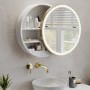 ONLY OPENED - Brass Sliding Mirrored Bathroom Cabinet with Lights 600mm - Elara