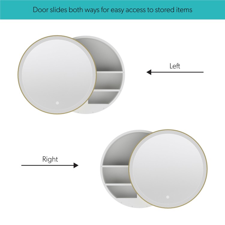 ONLY OPENED - Brass Sliding Mirrored Bathroom Cabinet with Lights 600mm - Elara