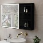 Black Sliding Square Mirrored Bathroom Cabinet with Lights 600 x 600mm - Elara