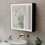 Black Sliding Square Mirrored Bathroom Cabinet with Lights 600 x 600mm - Elara