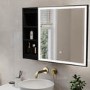Black Sliding Square Mirrored Bathroom Cabinet with Lights 600 x 600mm - Elara