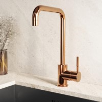 Single Lever Brushed Copper Monobloc Square Spout Kitchen Mixer Tap - Enza Elwood