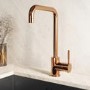 Single Lever Brushed Copper Monobloc Square Spout Kitchen Mixer Tap - Enza Elwood