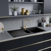 Rangemaster Elements 1.5 Bowl Inset Black Granite Kitchen Sink with Reversible Drainer