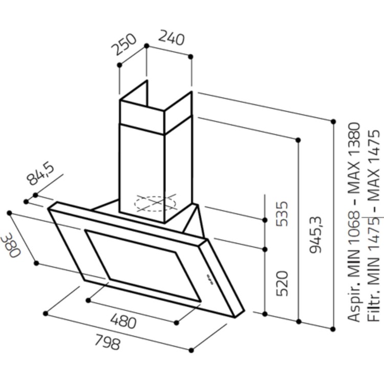 Elica ELEKTRAHP80 Elektra HP Angled 80cm Chimney Cooker Hood Stainless Steel