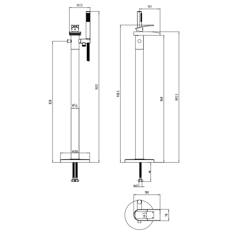 Matt Black Freestanding Bath Shower Mixer Tap - Elina