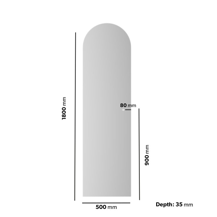 Arched Backlit Heated Tall Bathroom Mirror with Lights 500 x 1800mm - Elod