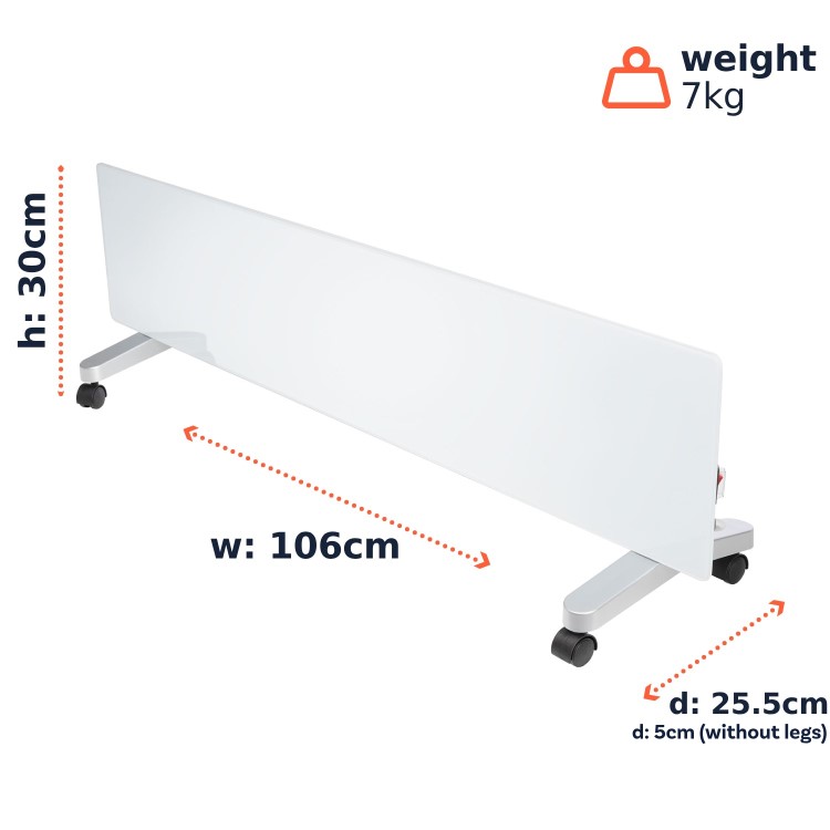 electriQ 750W Smart Slim Gloss White Glass Panel Heater Wall Mounted or Skirting Fitted Bathroom Safe Energy Efficient