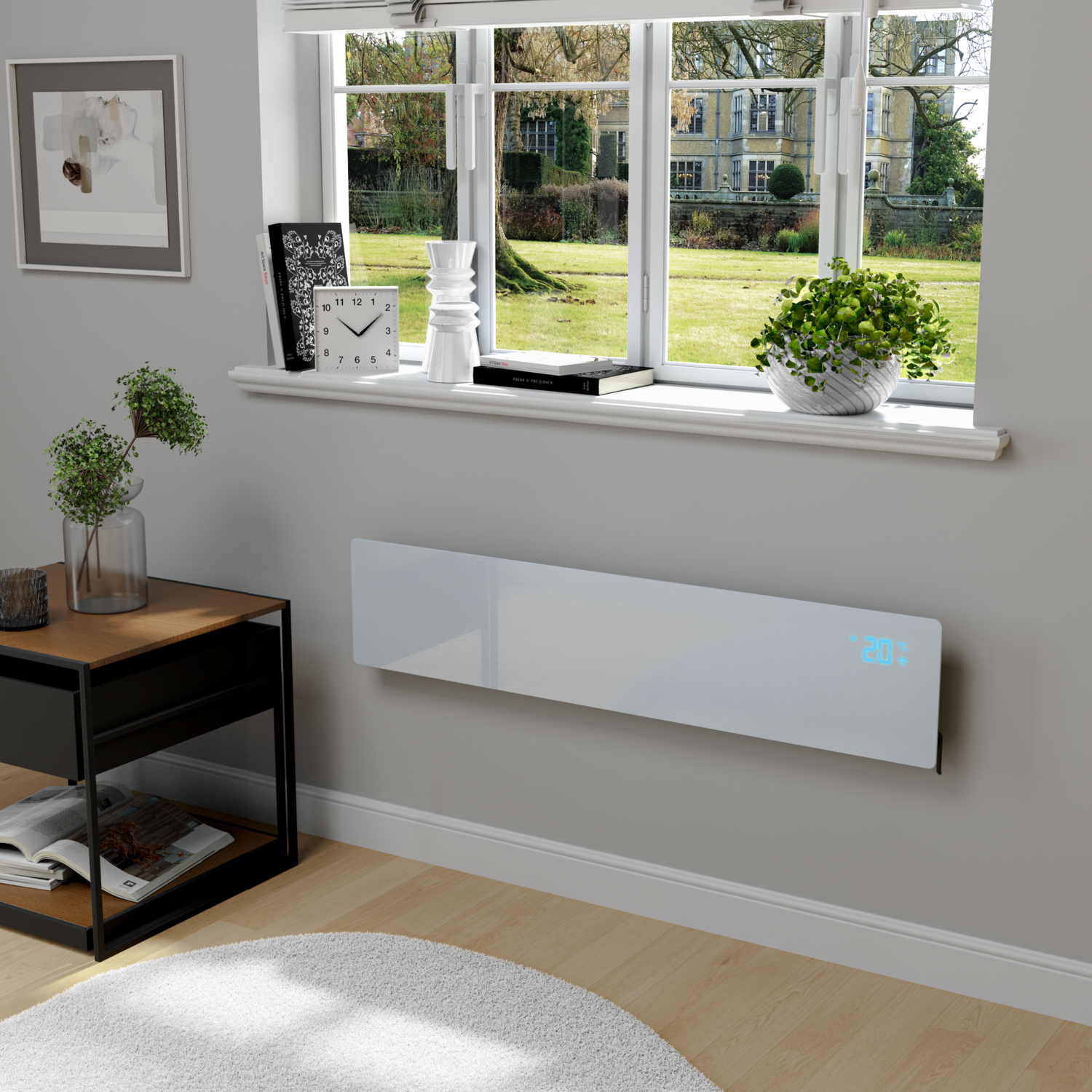 750W Smart Slim Gloss Glass Panel Heater Wall Mounted or Skirting Fitted Bathroom Safe Energy Efficient