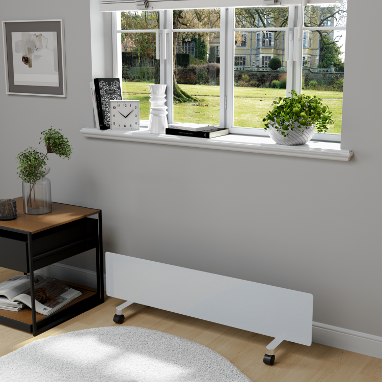 electriQ 750W Smart Slim Gloss White Glass Panel Heater Wall Mounted or Skirting Fitted Bathroom Safe Energy Efficient