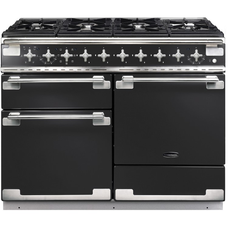 Refurbished Rangemaster Elise ELS110DFFCB 110cm Dual Fuel Range Cooker Charcoal Black and Brushed Nickel