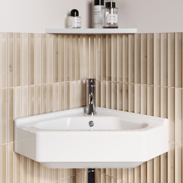 White Wall Hung Corner Traditional Basin 553mm - Elton