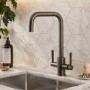 Antique Brass Dual Lever Monobloc Square Kitchen Mixer Tap - Enza Elwood