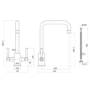 Chrome Dual Lever Square Monobloc Kitchen Mixer Tap - Enza Elwood