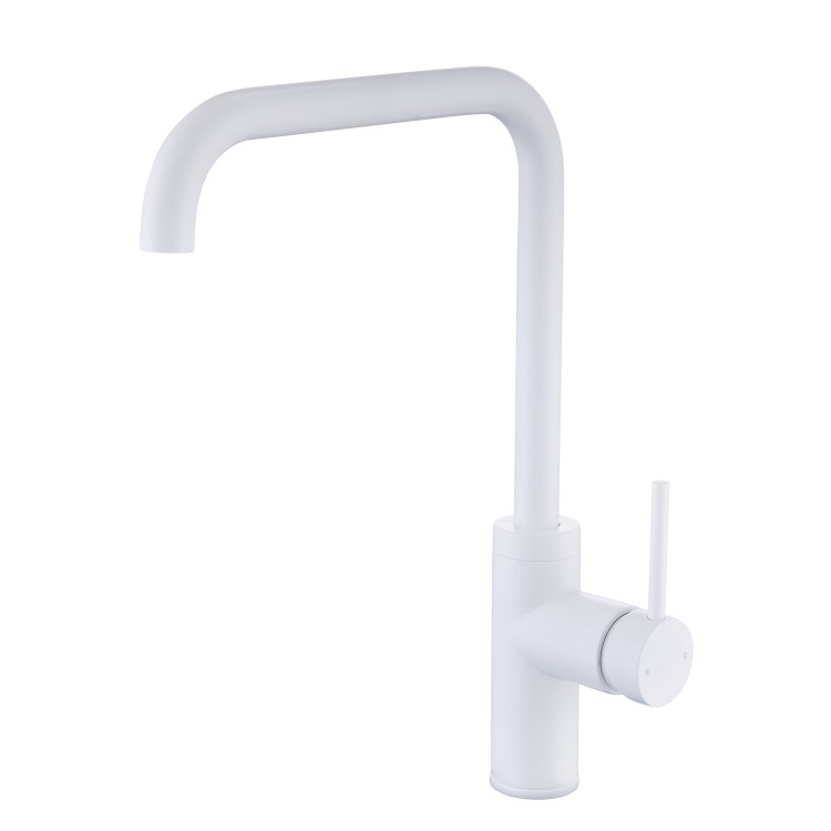 Single Lever White Monobloc Kitchen Mixer Tap - Elwood
