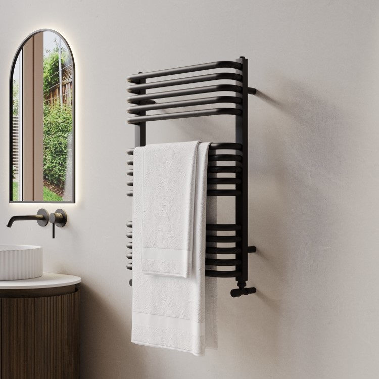 Black Curved Towel Radiator 740 x 500mm - Ember