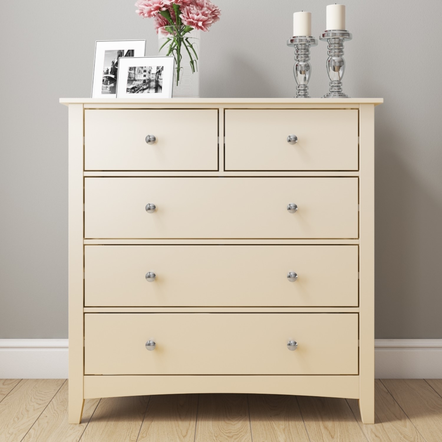 Cream 2+3 Chest of Drawers Solid Wood Storage Bedroom ...