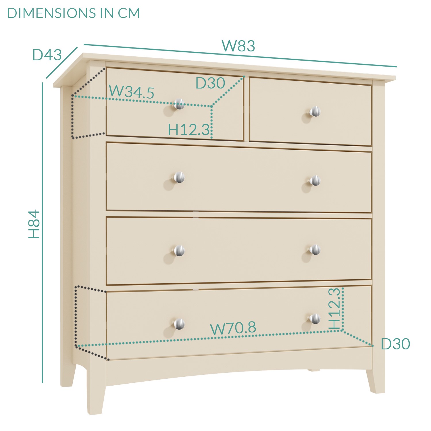 Cream 2+3 Chest of Drawers Solid Wood Storage Bedroom Furniture Ivory