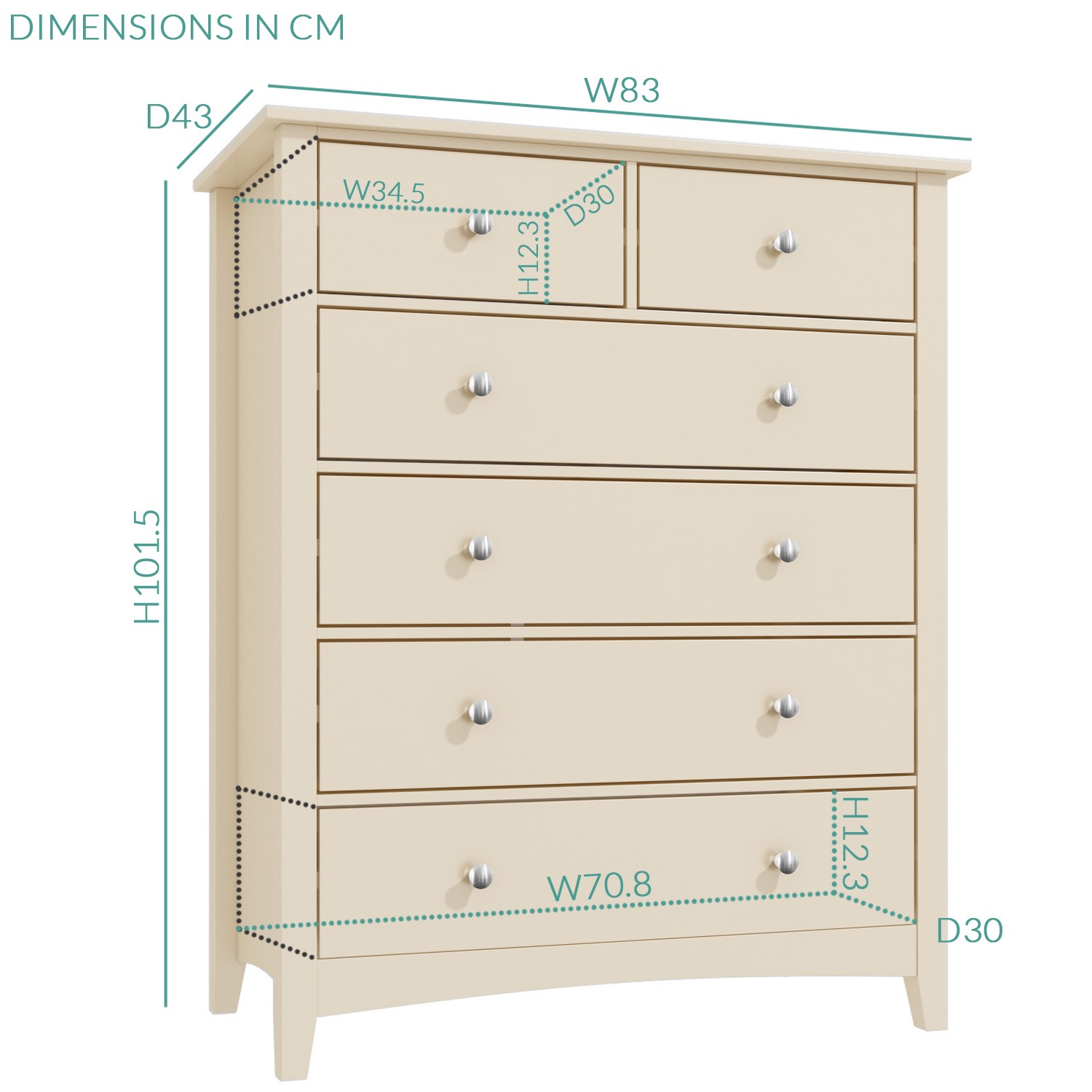 Cream 2+4 Chest of Drawers Solid Wood Tall Storage Bedroom Furniture Ivory White