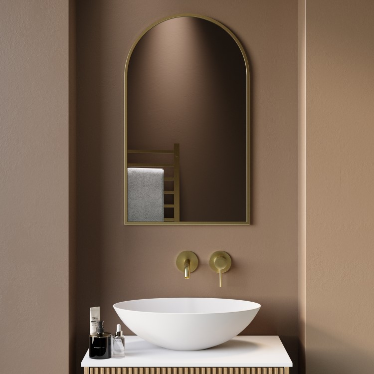 Arched Brass Backlit Heated Bathroom Mirror with Lights 500 x 800mm - Empire