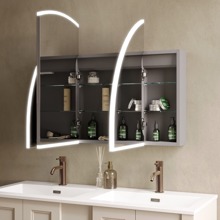 Triple Door Chrome Bathroom Mirror Cabinet with Lights, Demister & Shaver Socket 1200 x 690mm - Empire