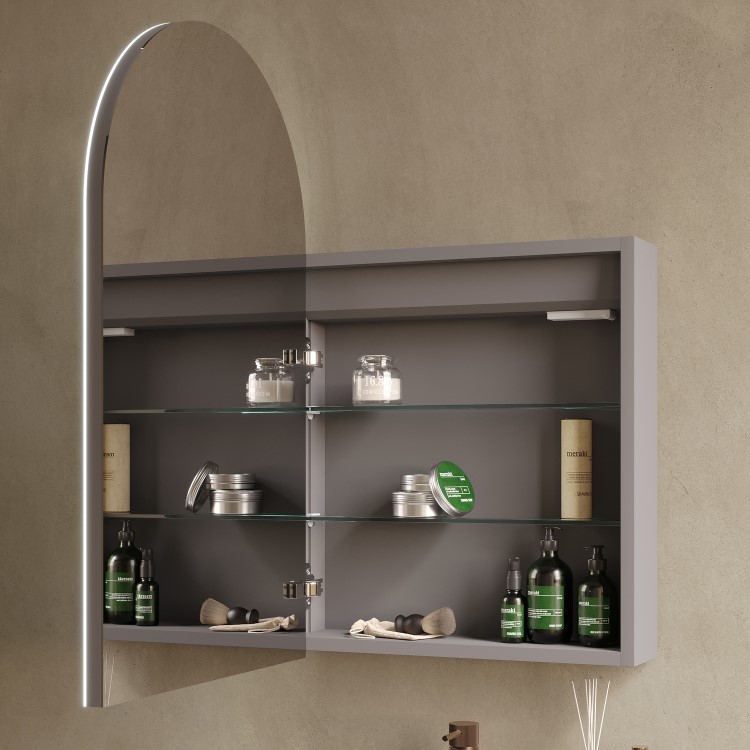 Single Door Chrome Bathroom Mirror Cabinet with Lights Demister & Shaver Socket 500 x 800mm - Empire