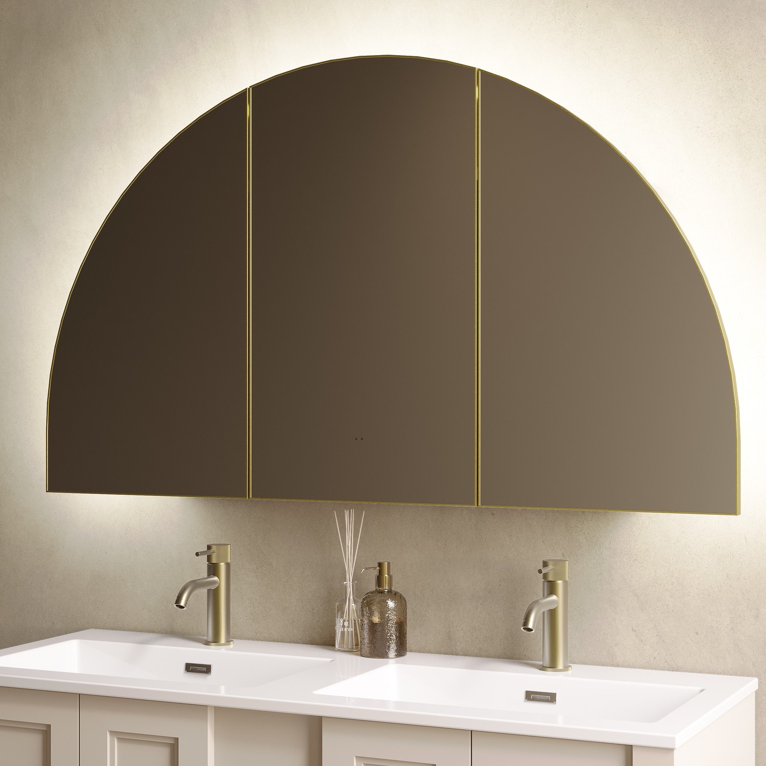 Empire Triple Door Brass Bathroom Mirror Cabinet With Lights Demister & Shaver Socket 1200 X 690Mm EMPIRECBB1200