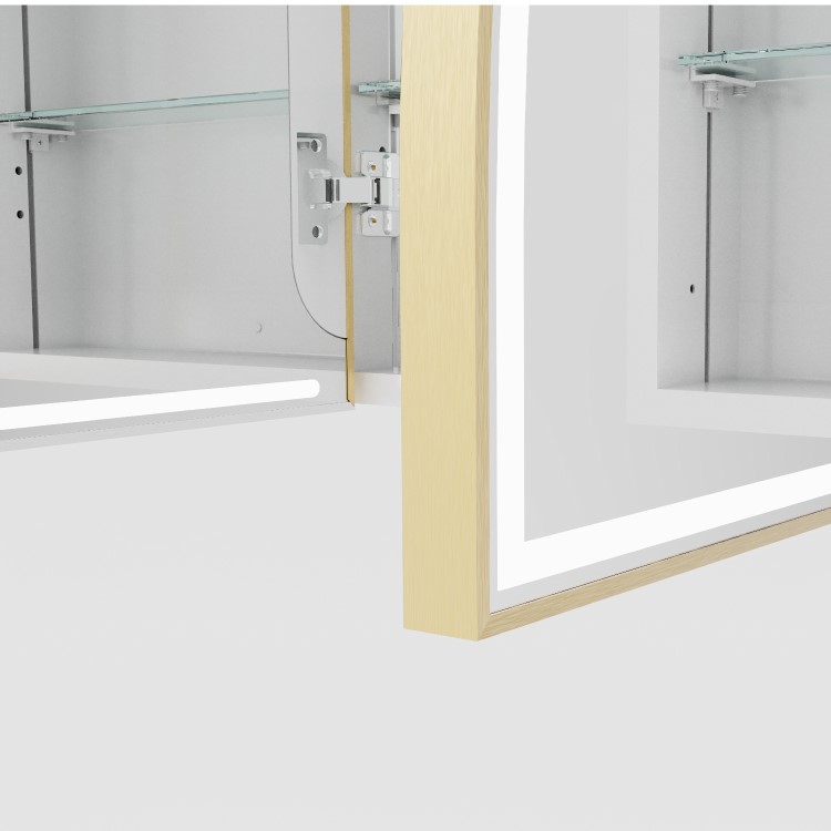 Triple Door Brass Bathroom Mirror Cabinet with Lights, Demister & Shaver Socket 1200 x 690mm - Empire