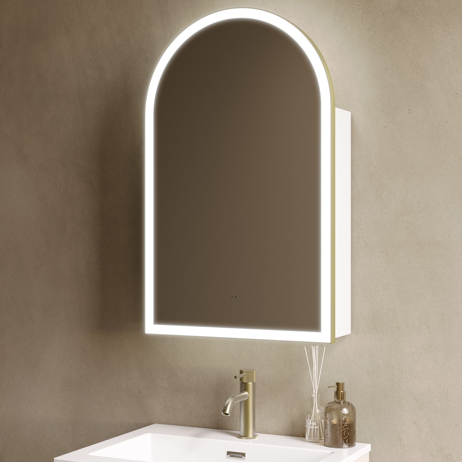 Empire Single Door Brass Bathroom Mirror Cabinet With Lights Demister & Shaver Socket 500 X 800Mm EMPIRECBB500