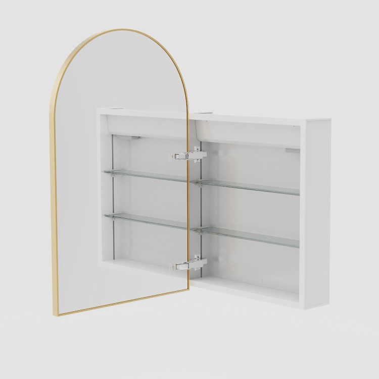 Single Door Brass Bathroom Mirror Cabinet with Lights, Demister & Shaver Socket 500 x 800mm - Empire