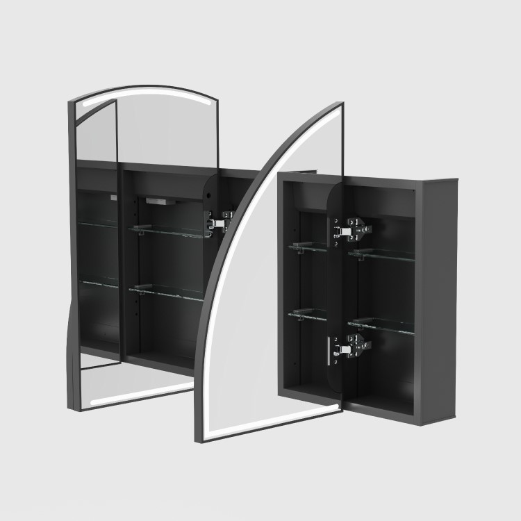 Triple Door Black Bathroom Mirror Cabinet with Lights, Demister & Shaver Socket 1200 x 690mm - Empire