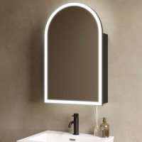 Single Door Black Bathroom Mirror Cabinet with Lights, Demister & Shaver Socket 500 x 800mm - Empire